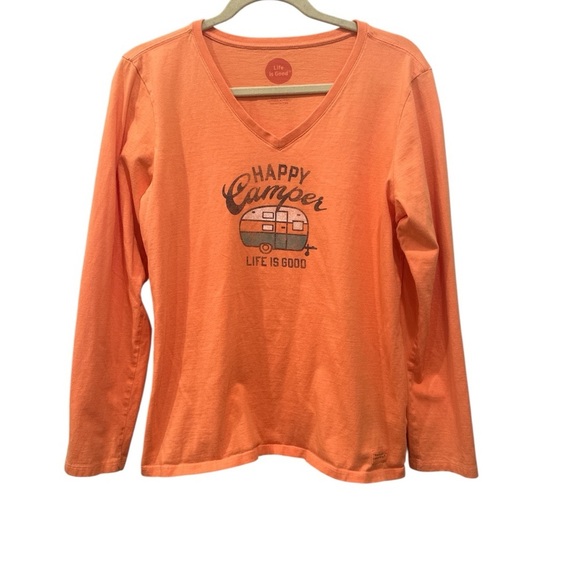Life Is Good Tops - Life Is Good Orange Long Sleeve Crusher RV Camping Tee Casual Comfort Sz L